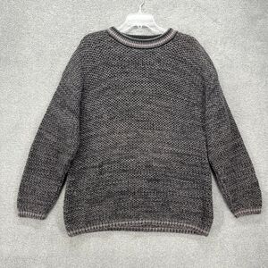 Vintage Weekends Sweater Mens Large Crewneck Pullover Gray Retro open Knit